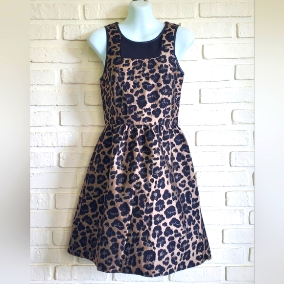Kensie Leopard Animal Print Jacquard Fit & Flare Cocktail Dress Size XS Black - Picture 2 of 11